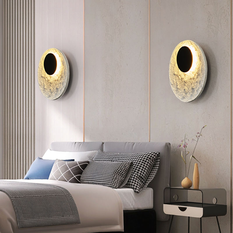 Royelux Modern Eclipse LED Wall Sconce - Snow White Textured Finish for Living Room