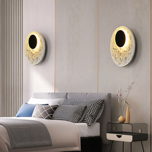 Royelux Modern Eclipse LED Wall Sconce - Snow White Textured Finish for Living Room