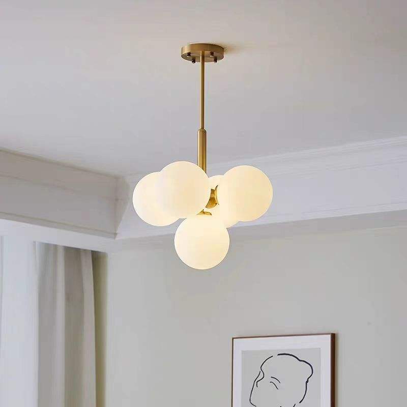 Royelux Modern Brass Globe Chandelier - Frosted Glass Hanging Ceiling Light Fixture