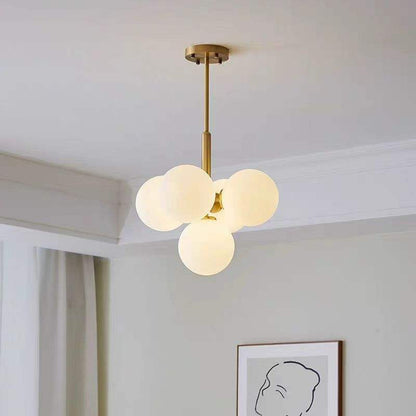 Royelux Modern Brass Globe Chandelier - Frosted Glass Hanging Ceiling Light Fixture