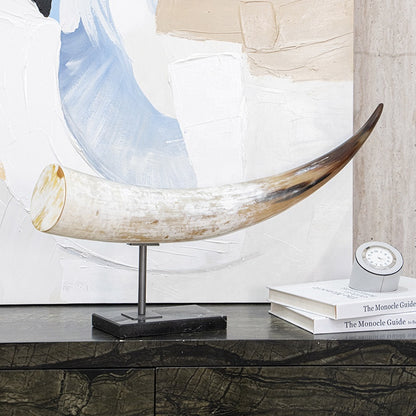 RoyaleGlow Natural Ox Horn Sculpture on Marble Base- Handcrafted Luxury Modern Decor