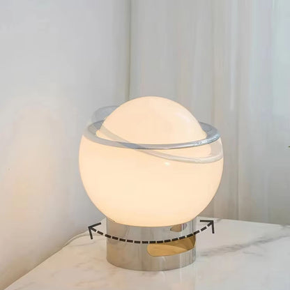 RoyaleGlow Retro Swivel Globe Table Lamp - White Glass & Chrome Accent Light