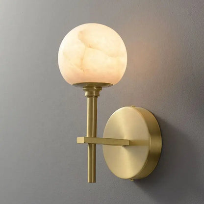 Royelux Modern Brass & Alabaster Globe Wall Sconce for Bedroom & Living Room.
