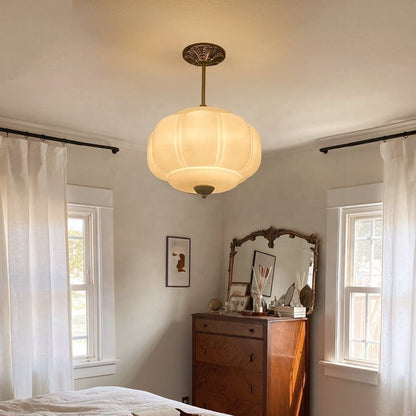 Royelux Vintage Milk Glass Semi-Flush Mount Pendant Light with Brass Accents