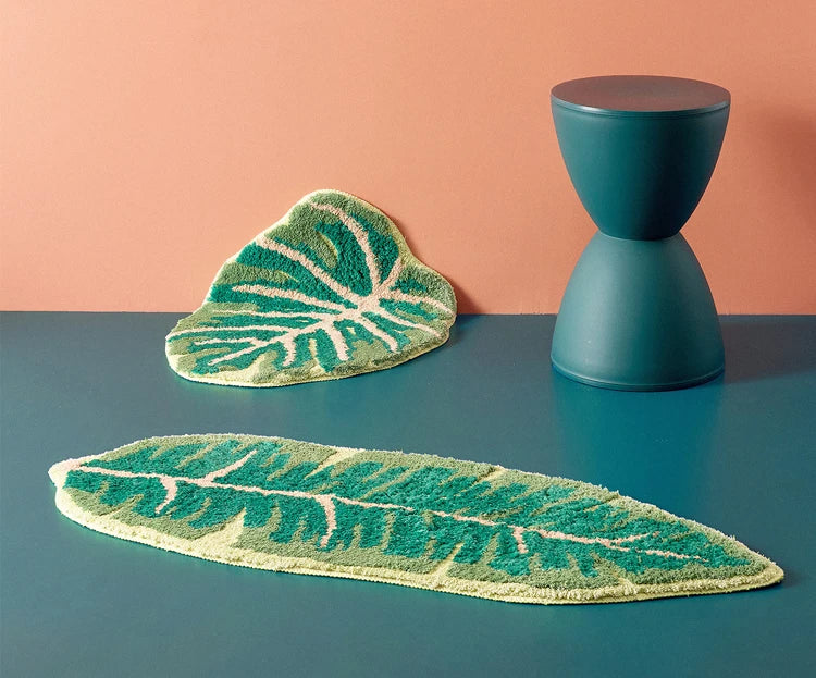 LuxRoyale Monstera Leaf Bath Mat - Soft Absorbent Tropical Area Rug