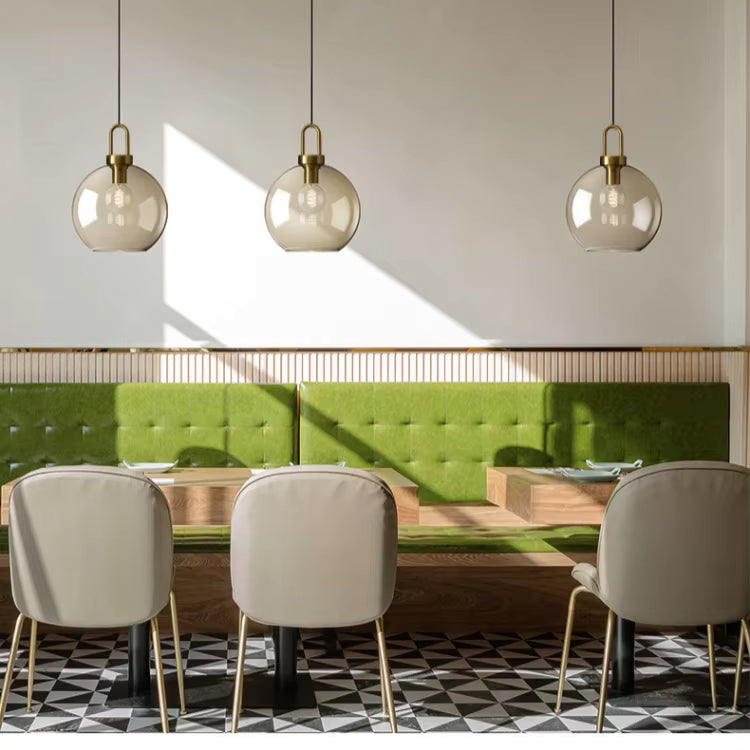Royelux Modern Smoked Glass Globe Pendant Light with Brass Accents