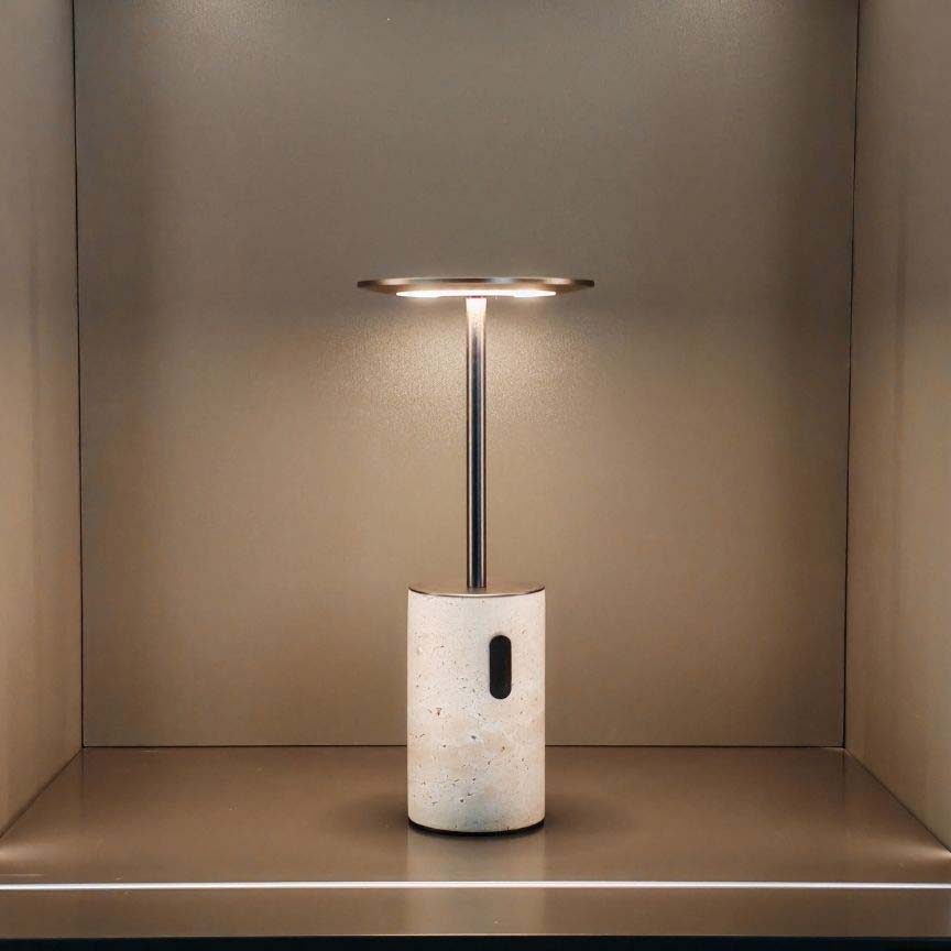 RoyaleGlow Rechargeable Travertine LED Table Lamp with Touch Dimming