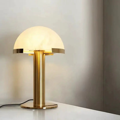 RoyaleGlow Modern Alabaster Table Lamp – Hemispherical Plug-In Bedside & Desk Light