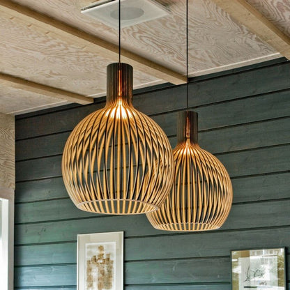 Royelux Modern Slatted Wooden Pendant Light for Dining Room Ambiance