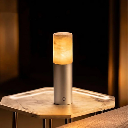 RoyaleGlow Alabaster Cordless Lamp - Modern Aluminum LED USB Rechargeable Table Lamp
