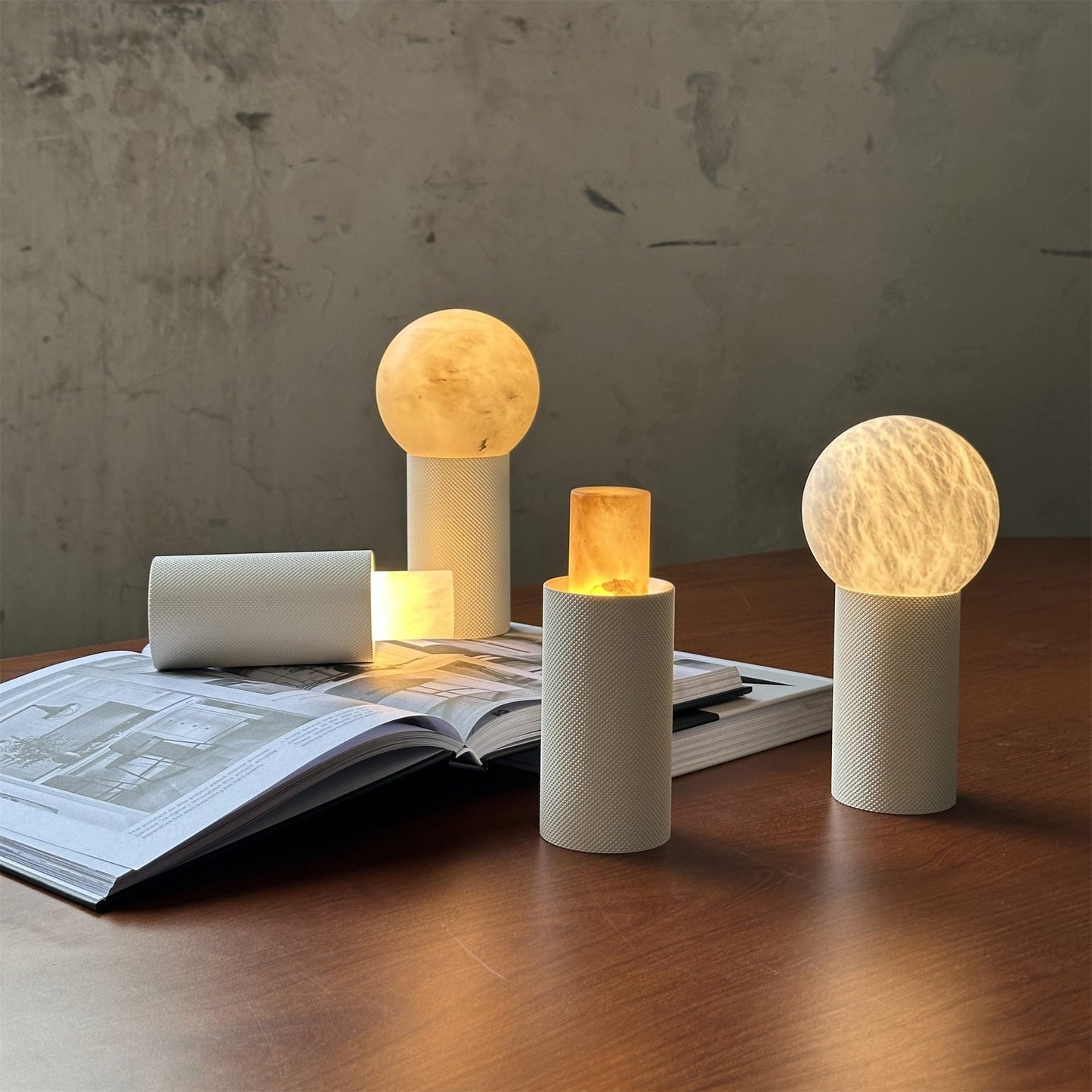 RoyaleGlow Japandi Alabaster Orb Table Lamp for Bedroom & Living Room Decor