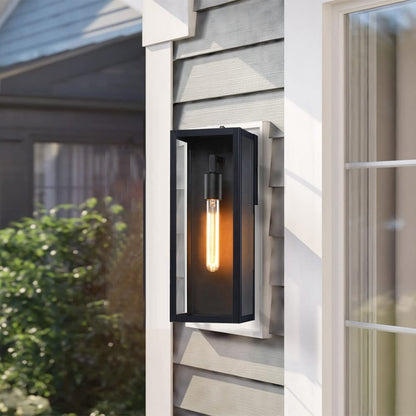 Royelux Modern Black Outdoor Wall Lantern with Clear Glass, Auto Dusk to Dawn Wall Sconce
