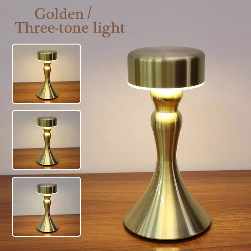 RoyaleGlow Luxury Table Lamp - Touch-Control, Cordless, Wireless Charging, LED Warm Light - Gold