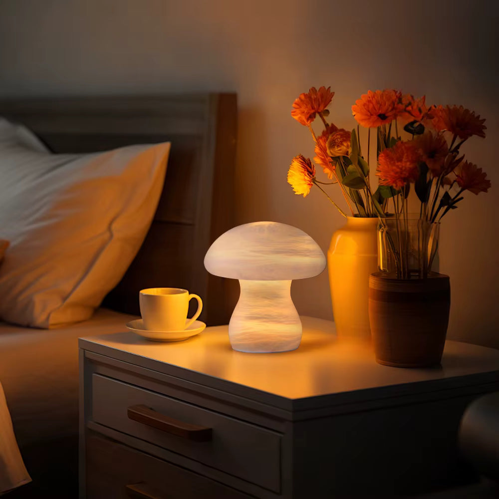 RoyaleGlow Rechargeable Alabaster Mushroom Lamp - Cordless & Dimmable LED Table Light