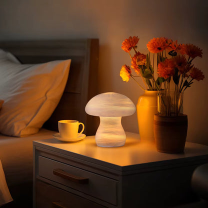 RoyaleGlow Rechargeable Alabaster Mushroom Lamp - Cordless & Dimmable LED Table Light