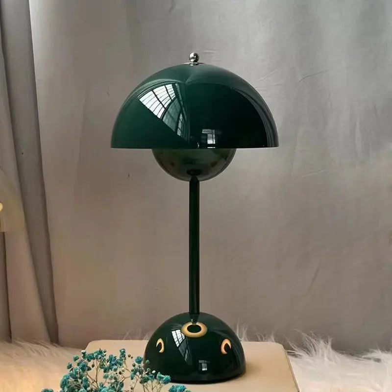 Cordless Mushroom Modern Table Lamp - Dimmable LED with 3 Color Modes - Dark Green
