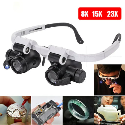 Royaleva LED Glasses Magnifier 8x 15x 23x Adjustable Lens