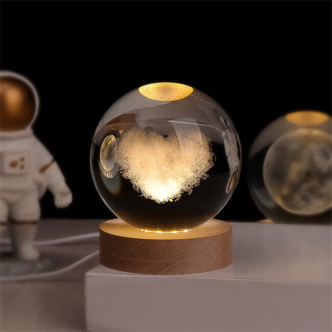RoyaleGlow™ Celestial 3D Engraved LED Crystal Ball Night Light - Heart