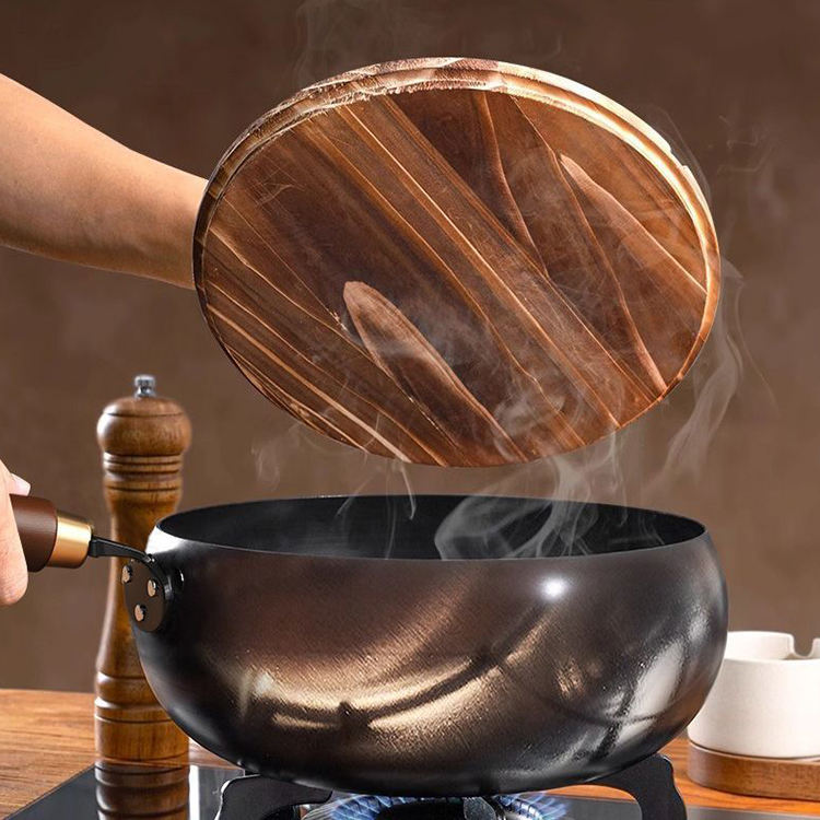 LuxRoyale Cast Iron Potbelly Pan with Lid Heavy-Duty Even Heat Frying Cookware
