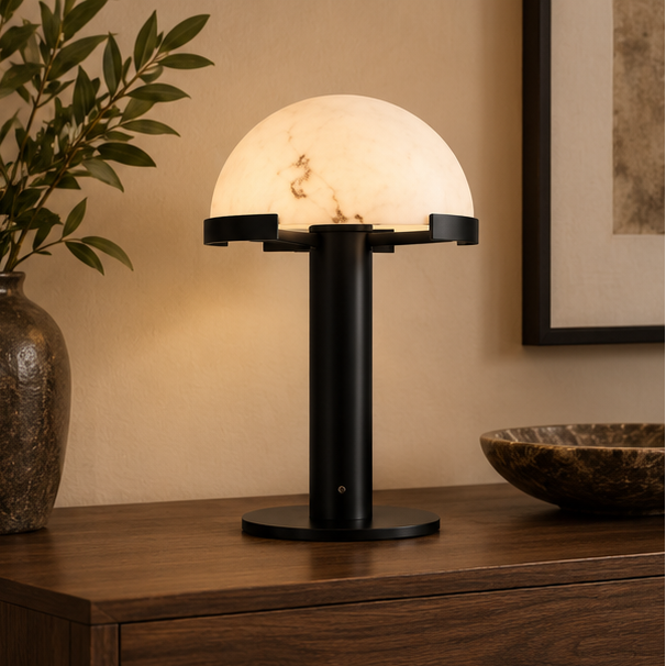 Hemispherical Alabaster Table Lamp