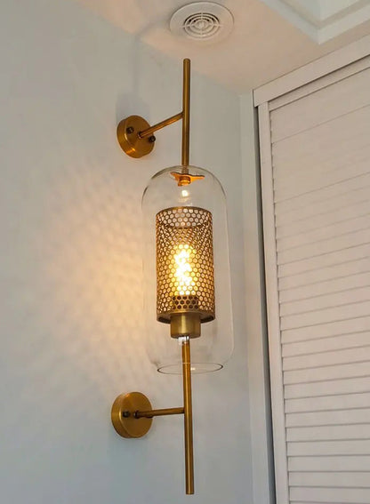 Rayvia Adriel - Modern Honeycomb Brass & Glass Wall Sconce