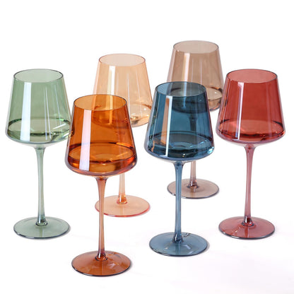 LuxRoyale Rainbow Wine Glass Set of 6 - Handcrafted Colorful Drinking Glasses