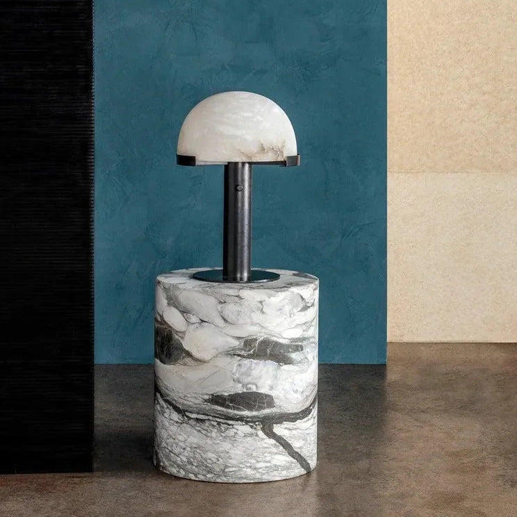 RoyaleGlow Dimmable Alabaster & Metal LED Table Lamp for Bedroom & Living Room