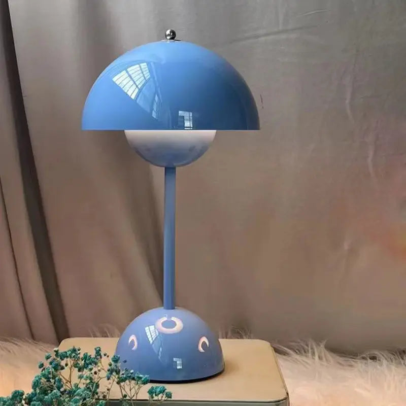 Cordless Mushroom Modern Table Lamp - Dimmable LED with 3 Color Modes - Blue