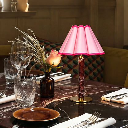Royelux Modern Alabaster Touch Lamp - Dimmable Cordless LED with Cone Fabric Shade