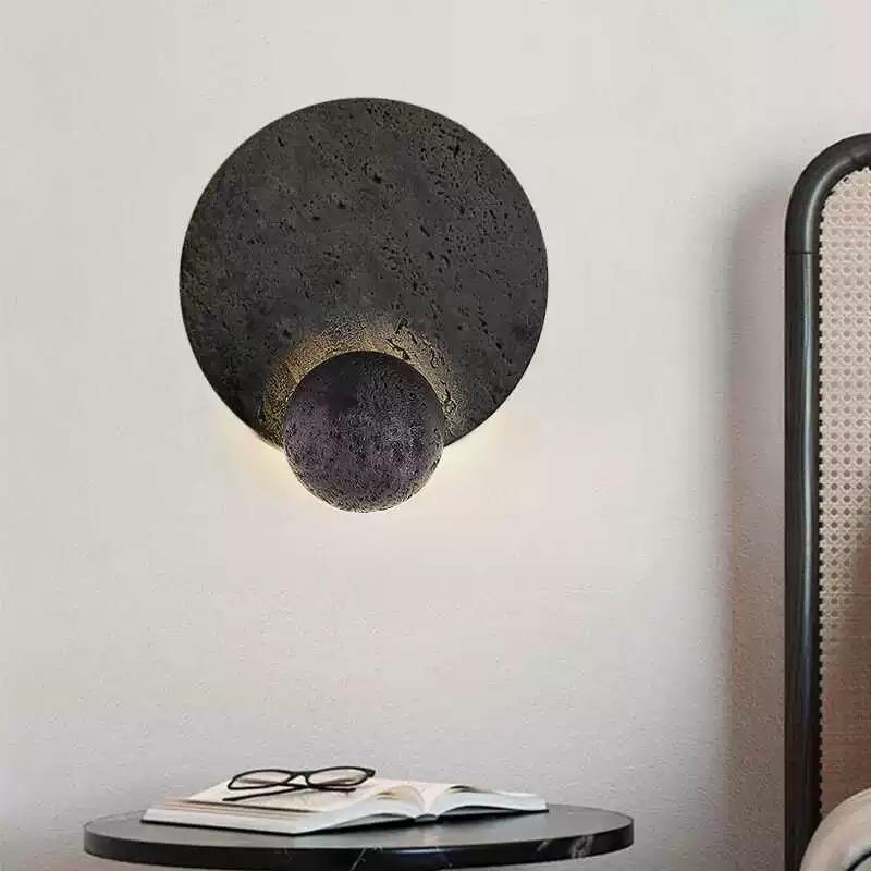 RoyaleGlow Black Travertine Wall Sconce - Modern LED Stone Wall Light