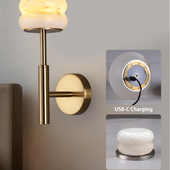 RoyaleGlow Wireless Alabaster Wall Sconce - Rechargeable LED Lamp with Remote Control