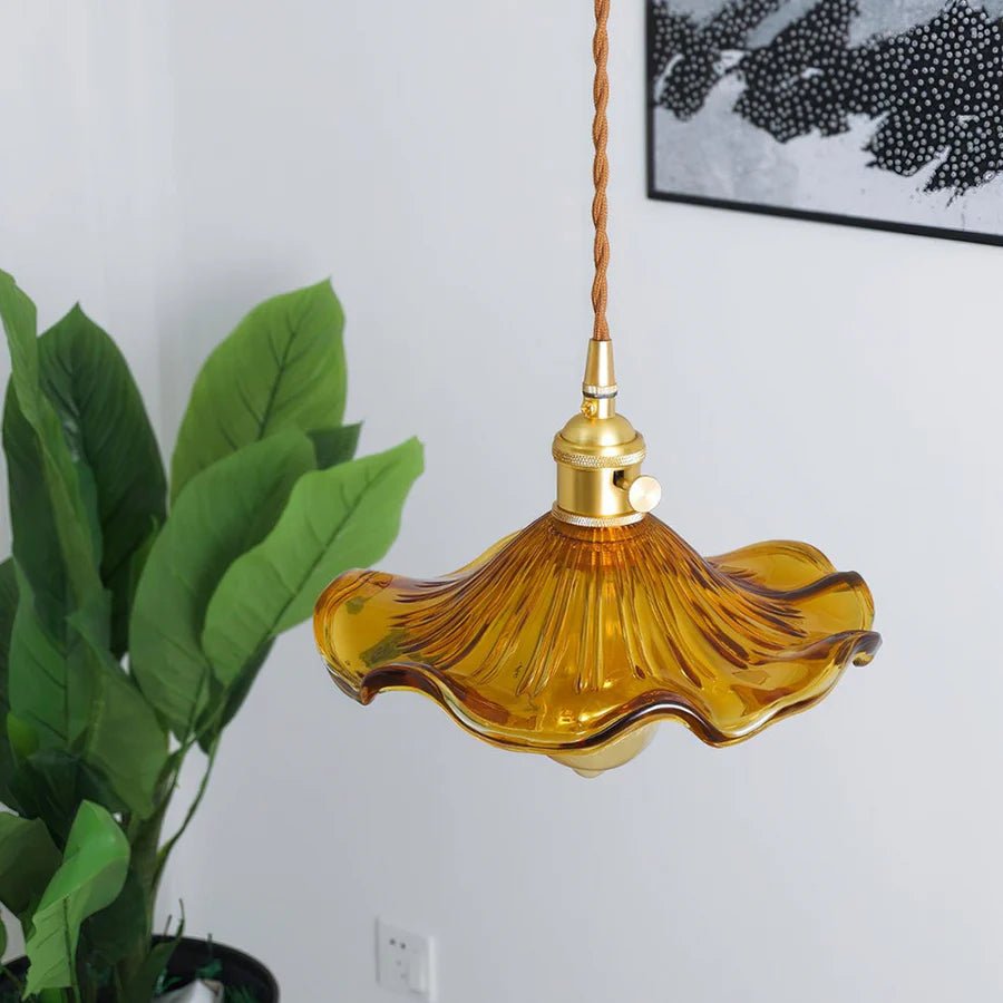 Hibiscus Flower Scalloped Glass Pendant Light 4