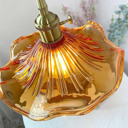 Hibiscus Flower Scalloped Glass Pendant Light 5