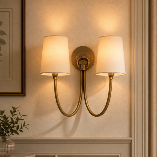 Hollis Modern Elegant Linen Shade Double Wall Sconce 0