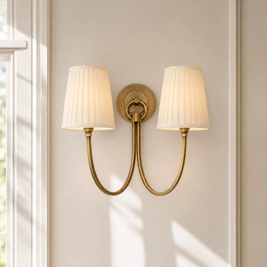 Hollis Modern Elegant Linen Shade Double Wall Sconce 1