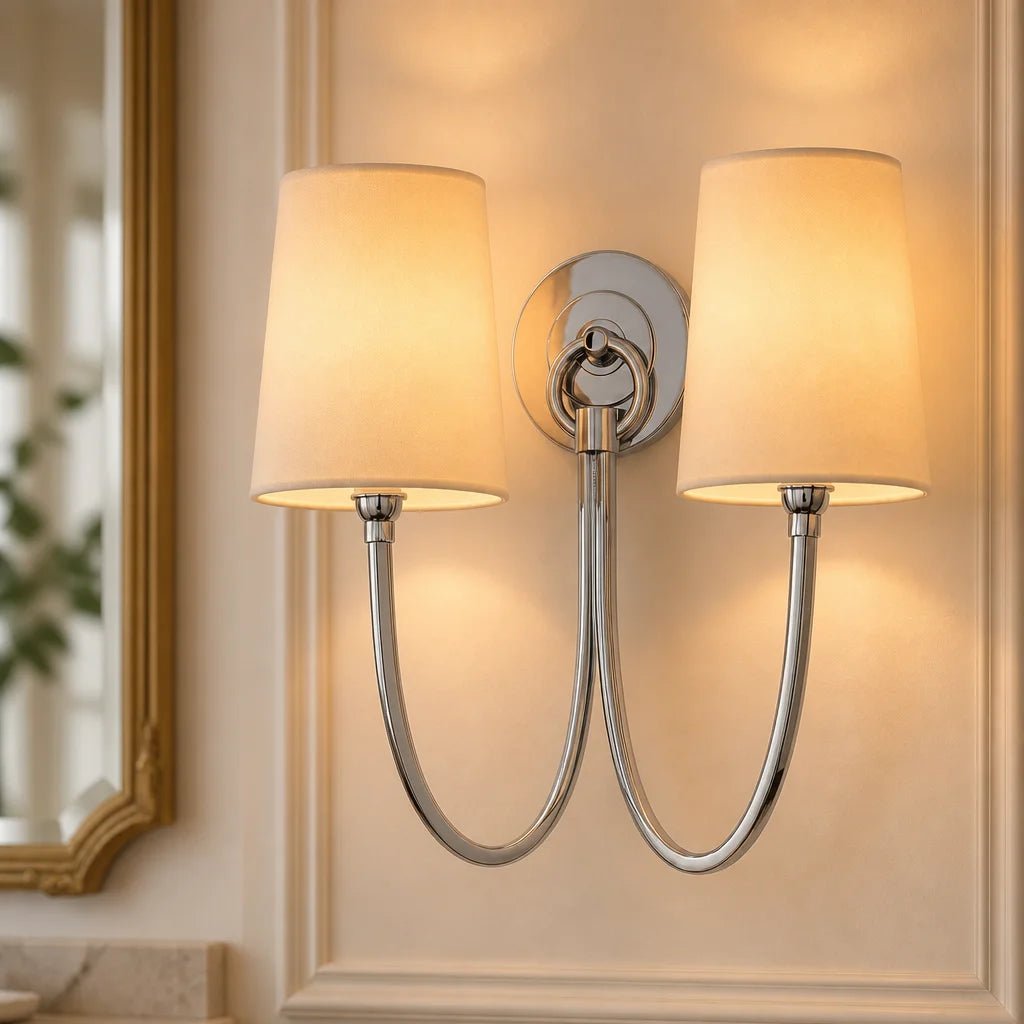 Hollis Modern Elegant Linen Shade Double Wall Sconce 10