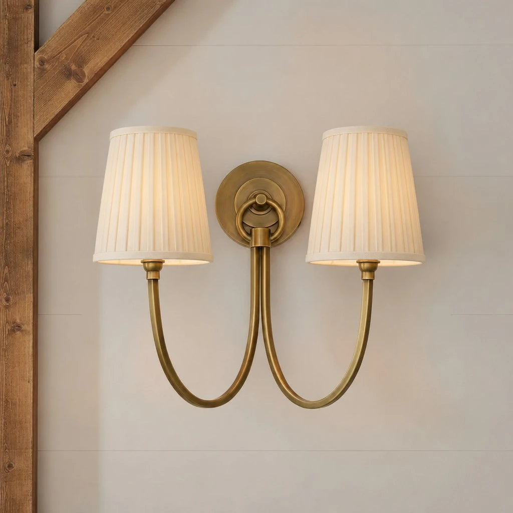 Hollis Modern Elegant Linen Shade Double Wall Sconce 12