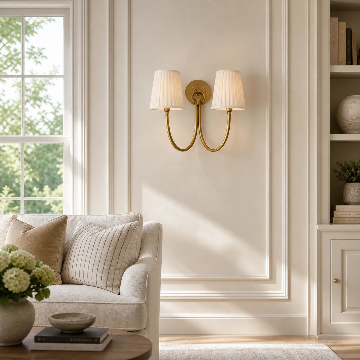 Hollis Modern Elegant Linen Shade Double Wall Sconce 2