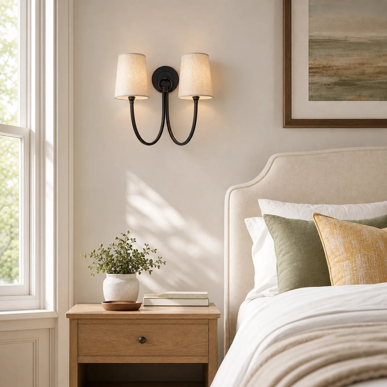 Hollis Modern Elegant Linen Shade Double Wall Sconce 4