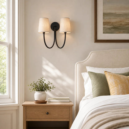 Hollis Modern Elegant Linen Shade Double Wall Sconce 4