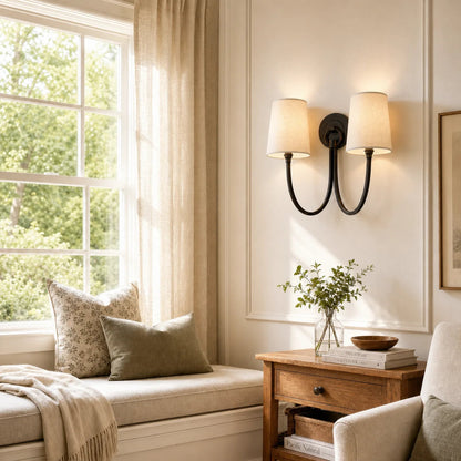 Hollis Modern Elegant Linen Shade Double Wall Sconce 5