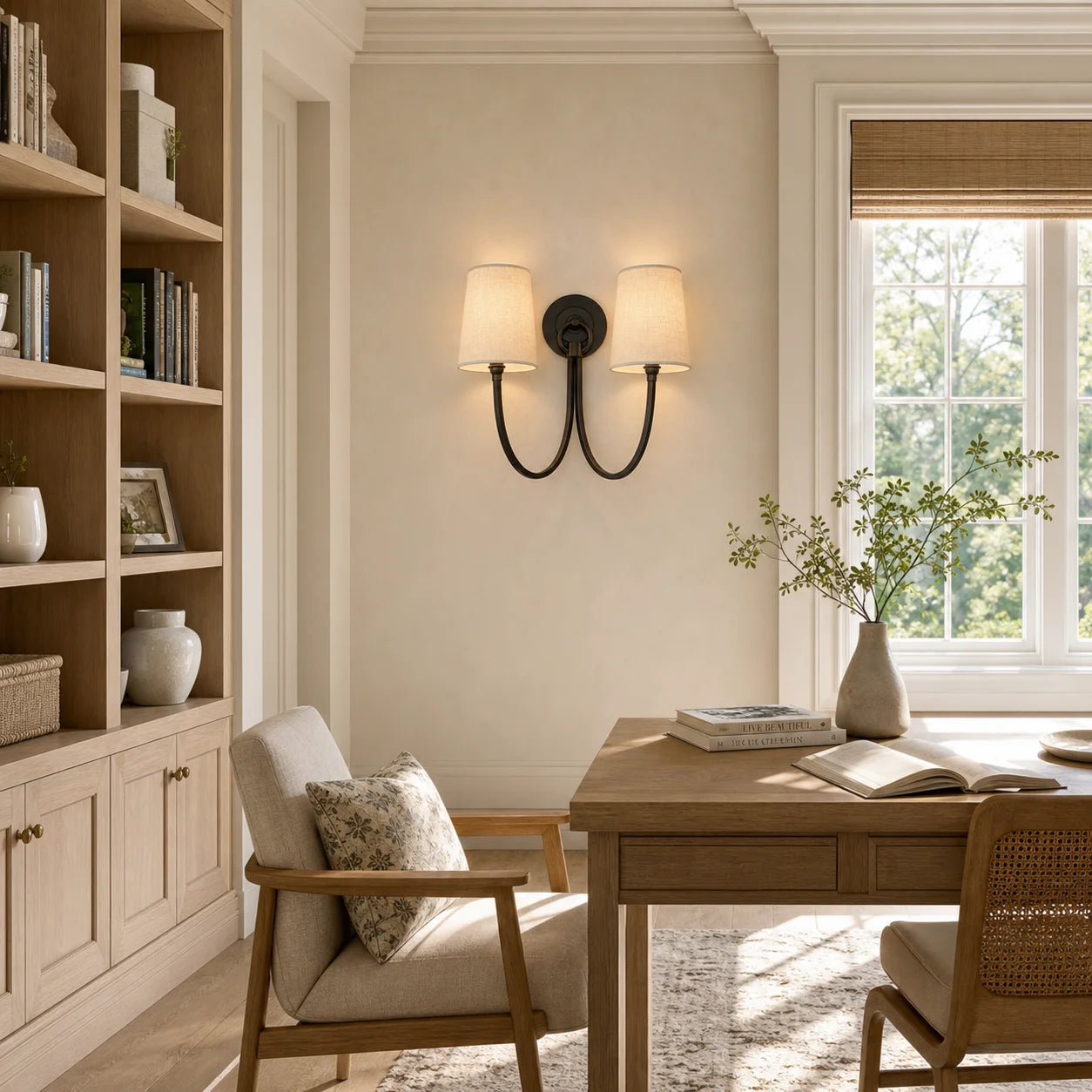 Hollis Modern Elegant Linen Shade Double Wall Sconce 6