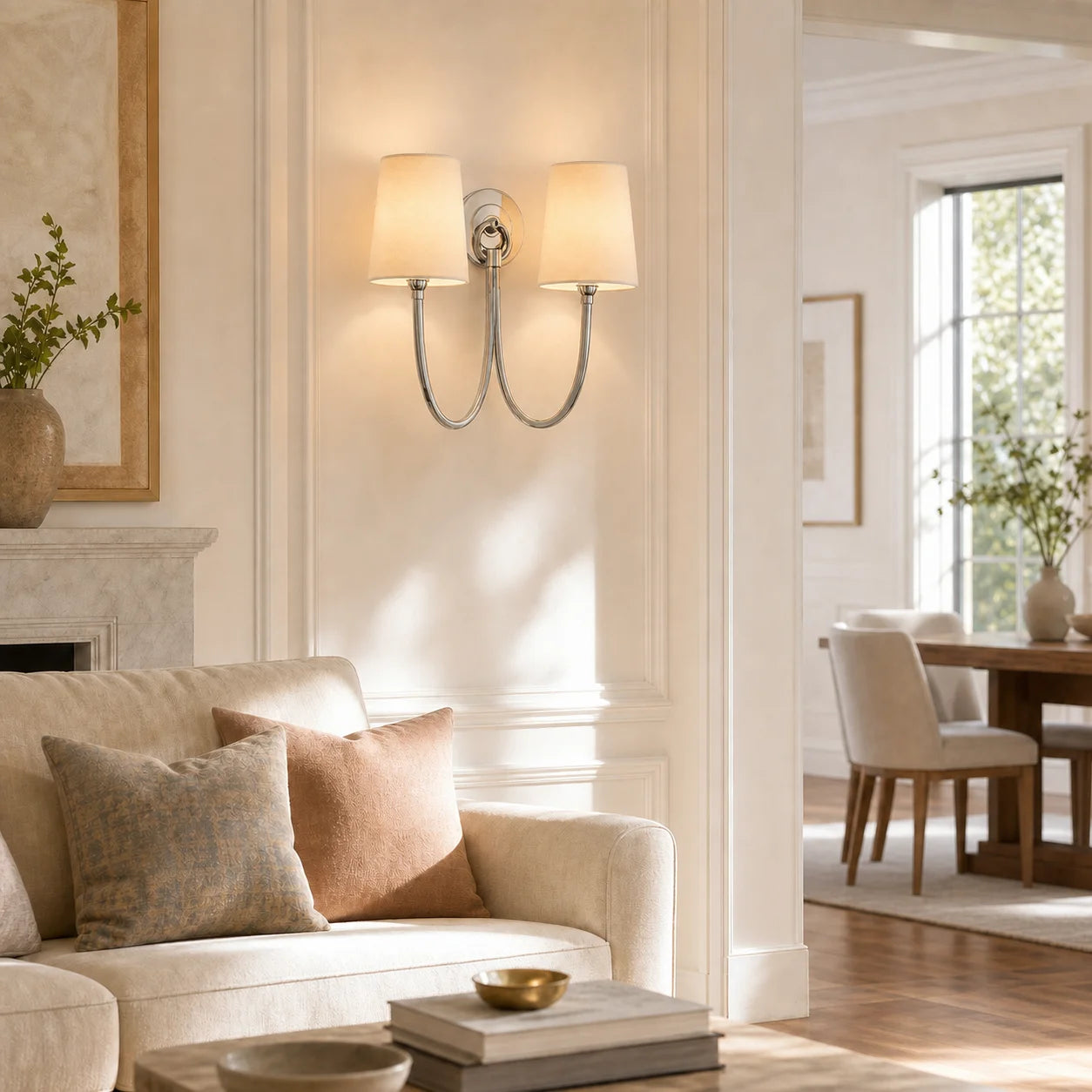 Hollis Modern Elegant Linen Shade Double Wall Sconce 7