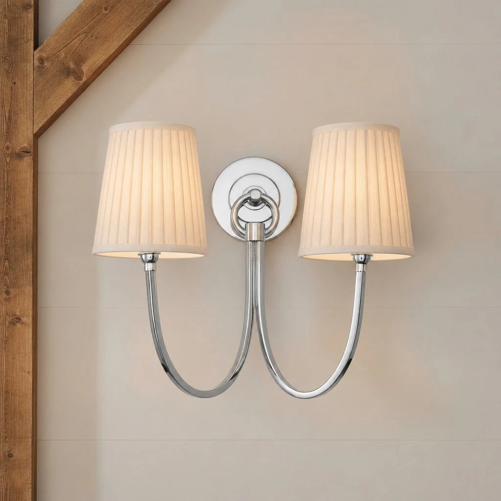 Hollis Modern Elegant Linen Shade Double Wall Sconce 8
