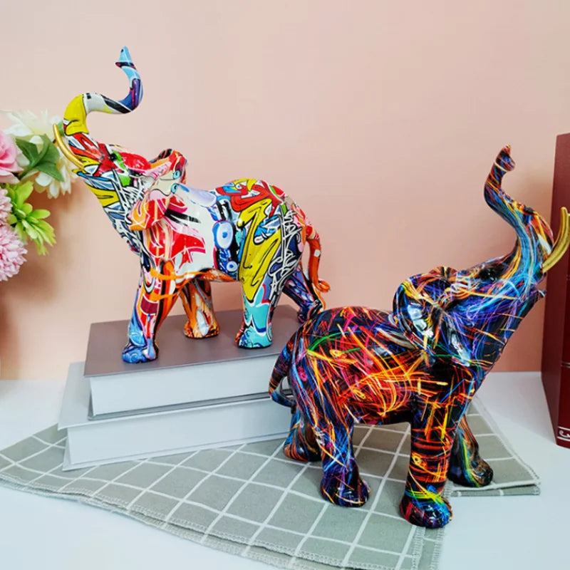 Home Decor Nordic Painting Graffiti Elephant Sculpture Figurine Art Elephant Statue Creative Resin Crafts Decoration Ornaments 0