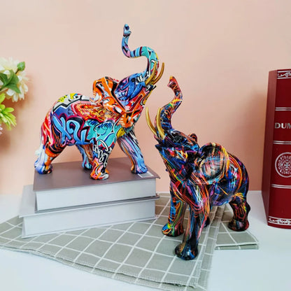 Home Decor Nordic Painting Graffiti Elephant Sculpture Figurine Art Elephant Statue Creative Resin Crafts Decoration Ornaments 1