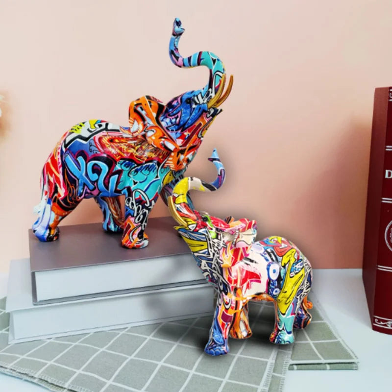 Home Decor Nordic Painting Graffiti Elephant Sculpture Figurine Art Elephant Statue Creative Resin Crafts Decoration Ornaments 2