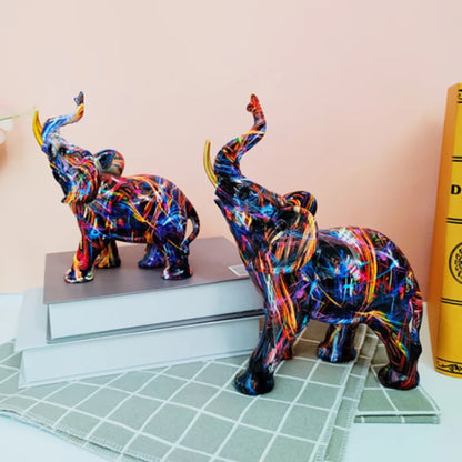 Home Decor Nordic Painting Graffiti Elephant Sculpture Figurine Art Elephant Statue Creative Resin Crafts Decoration Ornaments 3