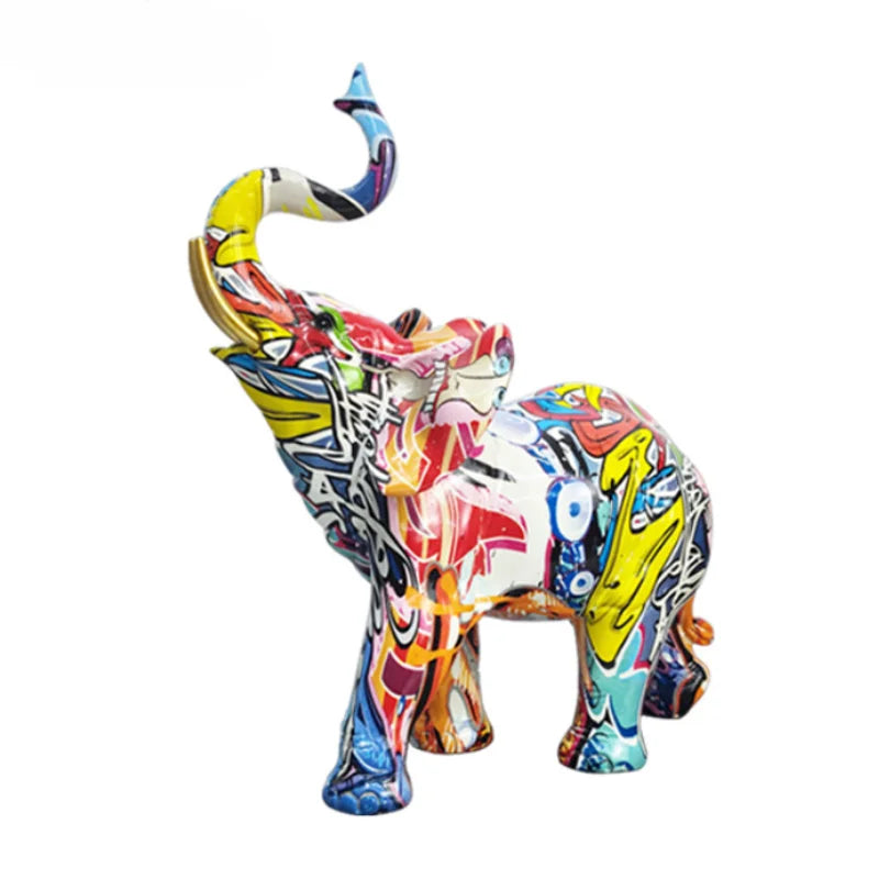 Home Decor Nordic Painting Graffiti Elephant Sculpture Figurine Art Elephant Statue Creative Resin Crafts Decoration Ornaments 4