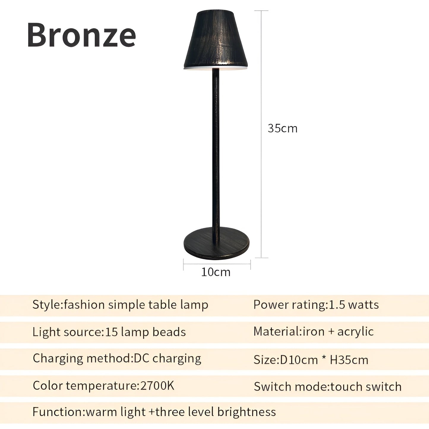 RoyaleGlow Modern LED Table Lamp with Touch Switch & USB Port for Ultimate Convenience - Black